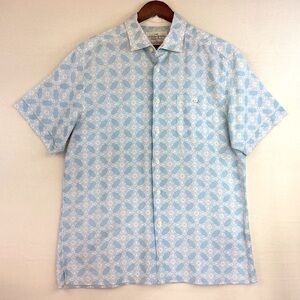 MADISON Men's Linen Button Down Light Blue Large Relax Cotton White Short Sleeve